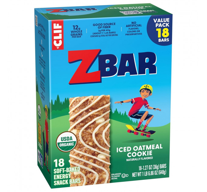 Органічні злакові батончики CLIF Zbar Iced Oatmeal Cookie зі смаком вівсяного печива (для дітей) 18 шт.