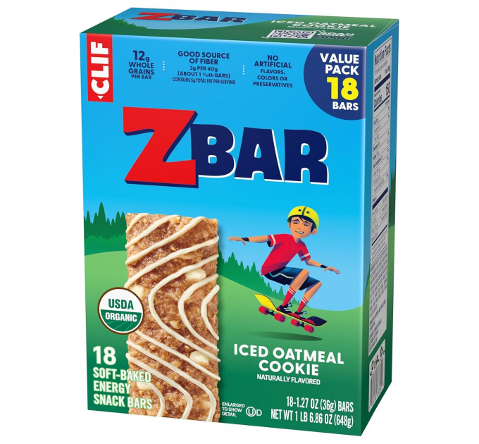 Органічні злакові батончики CLIF Zbar Iced Oatmeal Cookie зі смаком вівсяного печива (для дітей) 18 шт.