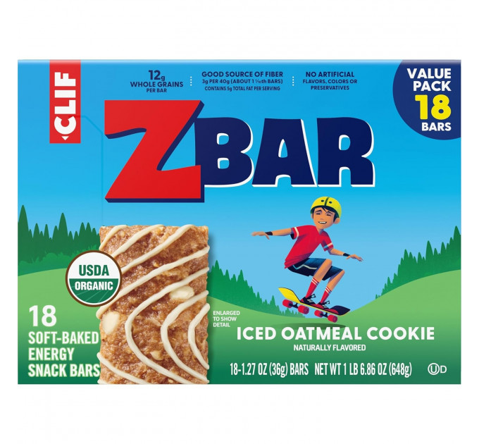 Органічні злакові батончики CLIF Zbar Iced Oatmeal Cookie зі смаком вівсяного печива (для дітей) 18 шт.