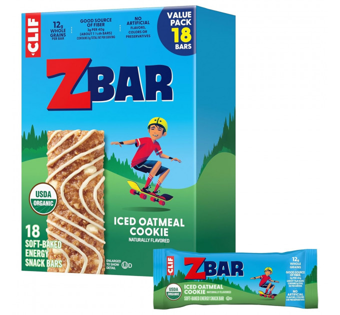 Органічні злакові батончики CLIF Zbar Iced Oatmeal Cookie зі смаком вівсяного печива (для дітей) 18 шт.