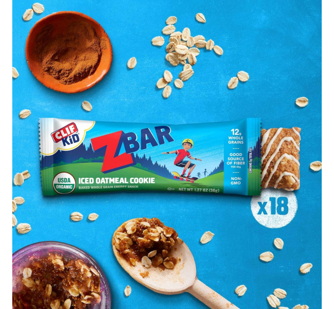 Органічні злакові батончики CLIF Zbar Iced Oatmeal Cookie зі смаком вівсяного печива (для дітей) 18 шт.