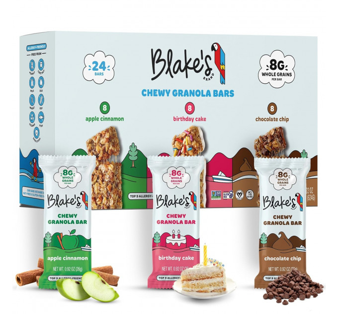 Гранола злакові батончики Blake’s Seed Based Chewy Granola Bars (яблуко-кориця, торт, шоколад) 24 шт по 26 г