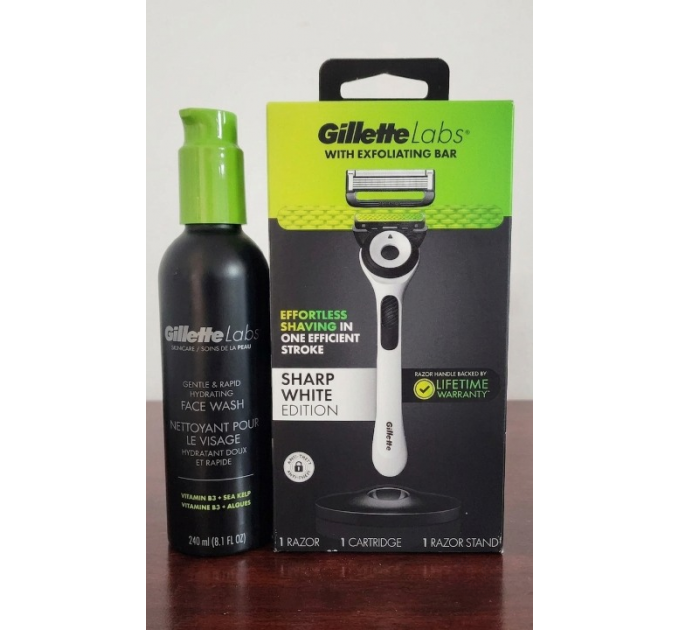 Набір для гоління Gillette Labs Sharp White Edition (1 станок, 1 картридж і гель для вмивання 240 мл)