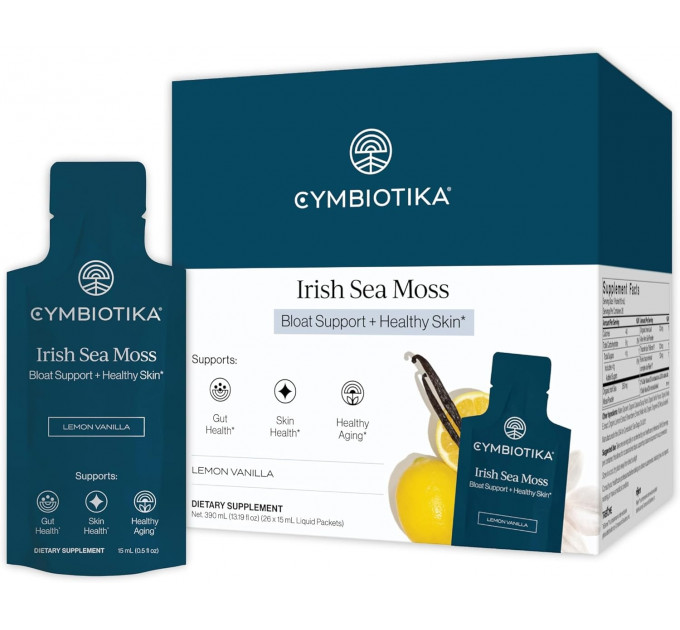 Органический морской мох Cymbiotika Irish Sea Moss Lemon Vanilla с алоэ вера и минералами 390 мл 26 пакетиков