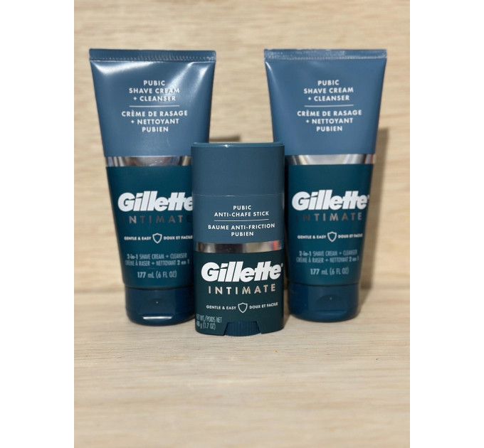 Набір для чоловічої інтимної гігієни Gillette Intimate (2 креми для гоління та очищення 2-в-1 по 177 мл і 1 стік від подразнення шкіри 48 г)