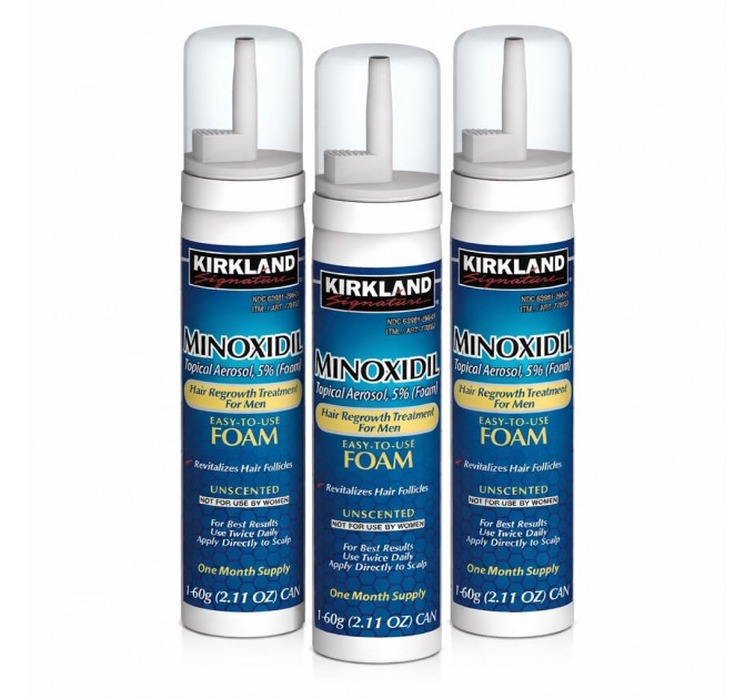 Набор мужской косметики от выпадения волос Kirkland Signature Minoxidil 5% (3 флакона пены по 60 г)