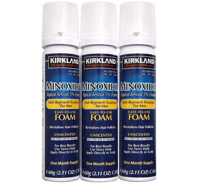 Набор мужской косметики от выпадения волос Kirkland Signature Minoxidil 5% (3 флакона пены по 60 г)