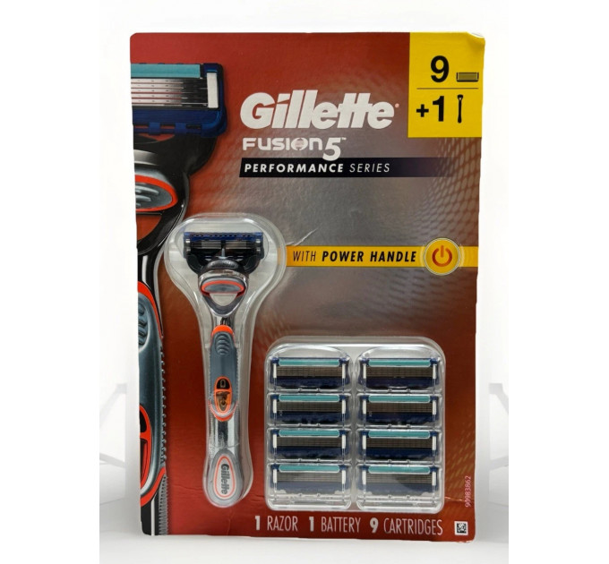 Набір для гоління Gillette Fusion5 Performance Series Power Handle з мікровібрацією (станок 1 батарейка і 9 змінних картриджів)