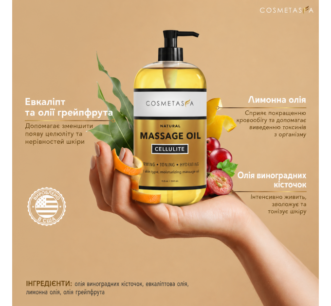 Набір проти целюліту Cosmetasa масажна олія та розігріваючий крем-гель 2x260 мл + ручний масажер