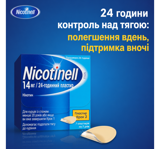Никотиновый трансдермальный пластырь Nicotinell 14 мг Уровень 2 (курс на 7 дней 7 шт)