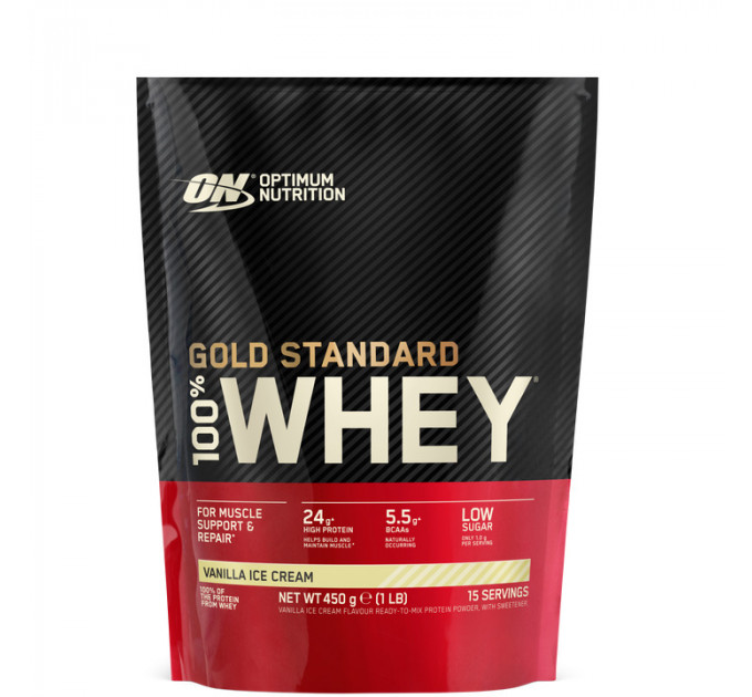 Протеїн сироватковий ізолят Optimum Nutrition 100% Whey Gold Standard зі смаком ванільного морозива 450 г