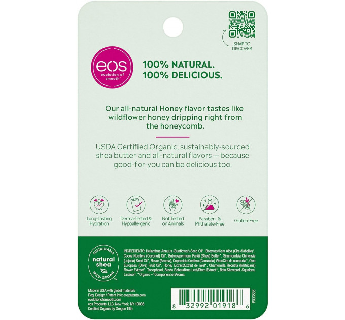 Набір органічних бальзамів для губ EOS Natural Organic з ароматом меду 4 г x 2 шт.