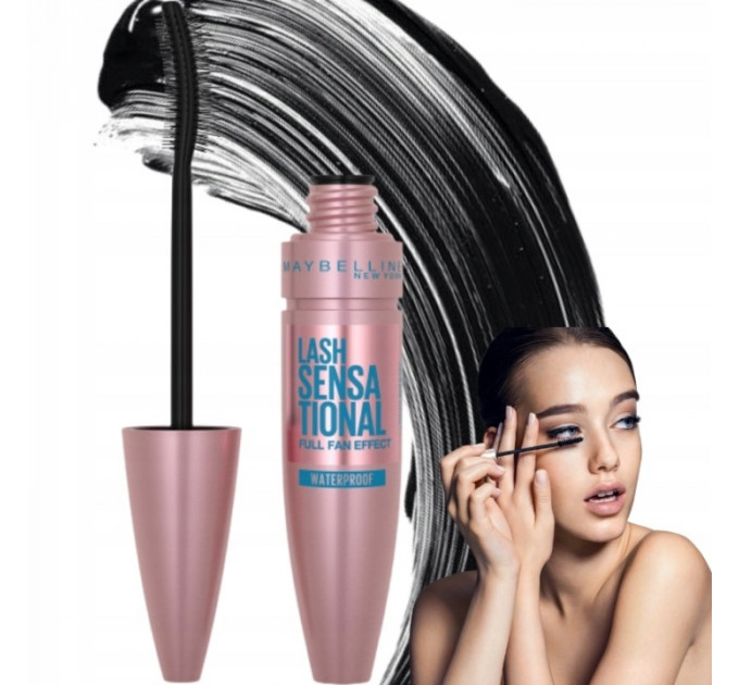 Водостійка туш для об'єму та підкручування вій Maybelline New York Lash Sensational Waterproof Black (9.5 мл)