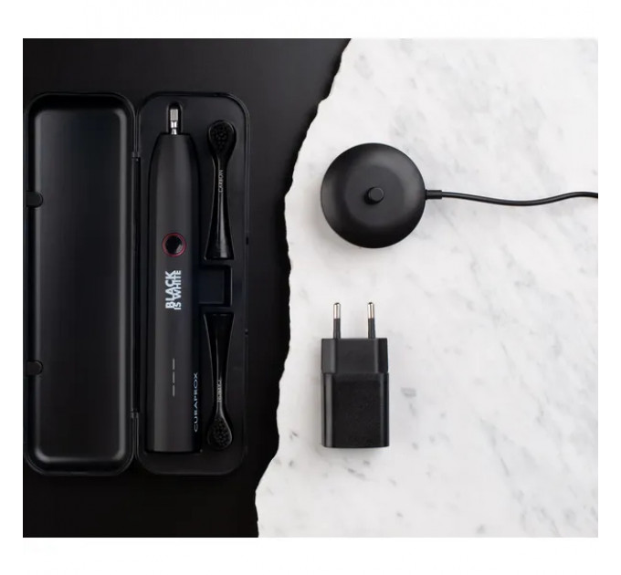 Преміальна швейцарська зубна щітка для відбілювання Curaprox Black is white Hydrosonic з 2 насадками, кейсом і зарядним пристроєм