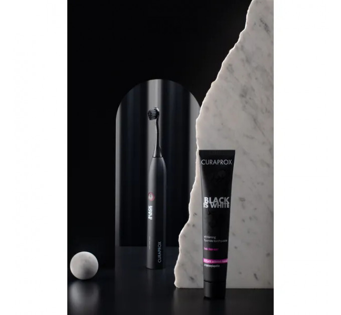 Преміальна швейцарська зубна щітка для відбілювання Curaprox Black is white Hydrosonic з 2 насадками, кейсом і зарядним пристроєм
