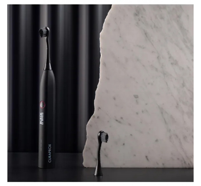Преміальна швейцарська зубна щітка для відбілювання Curaprox Black is white Hydrosonic з 2 насадками, кейсом і зарядним пристроєм