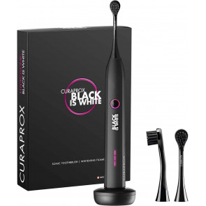 Преміальна швейцарська зубна щітка для відбілювання Curaprox Black is white Hydrosonic з 2 насадками, кейсом і зарядним пристроєм Преміальна швейцарська зубна щітка для відбілювання Curaprox Black is white Hydrosonic з 2 насадками, кейсом і зарядним пристроєм