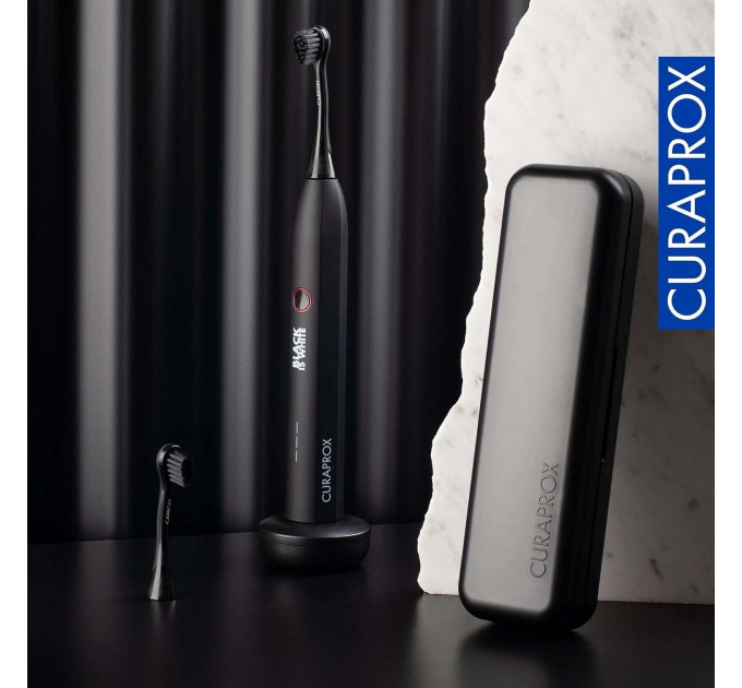Преміальна швейцарська зубна щітка для відбілювання Curaprox Black is white Hydrosonic з 2 насадками, кейсом і зарядним пристроєм