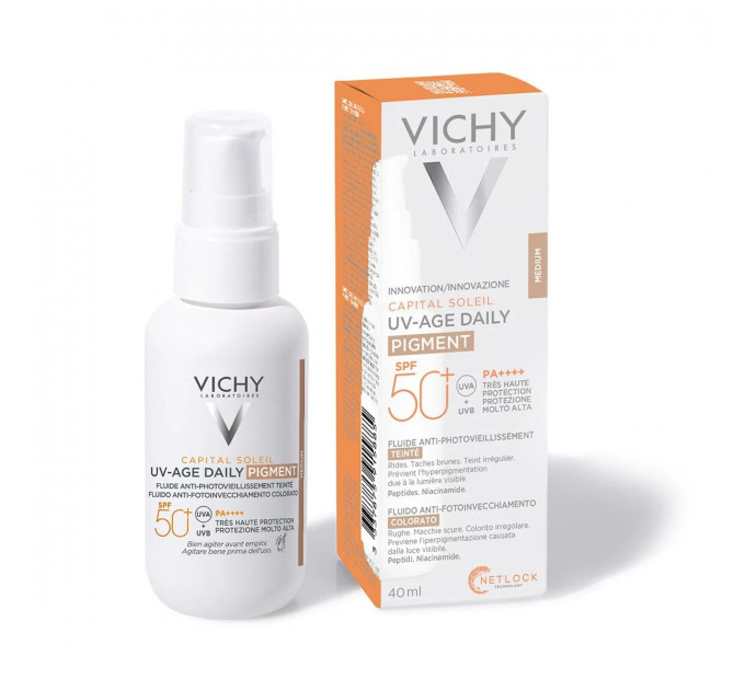 Сонцезахисний тонуючий флюїд для обличчя Vichy Capital Soleil UV-Age Daily Pigment SPF 50+ відтінок Light 40 мл