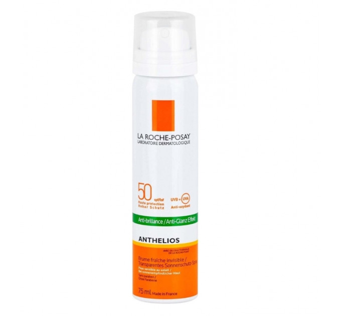 Сонцезахисний матуючий спрей-вуаль для обличчя La Roche-Posay Anthelios Anti-Shine Mist SPF 50+ об'ємом 75 мл
