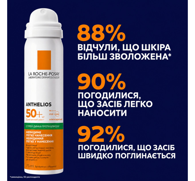 Сонцезахисний матуючий спрей-вуаль для обличчя La Roche-Posay Anthelios Anti-Shine Mist SPF 50+ об'ємом 75 мл