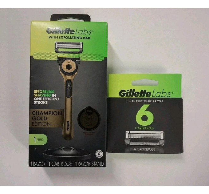 Бритва Gillette Labs Champion Gold Edition з відлущувальною смужкою лімітована серія (1 бритва + 1 магнітна підставка + 7 картриджів)