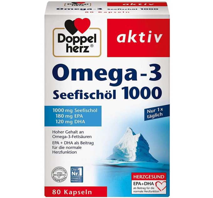 Риб'ячий жир у капсулах Doppelherz aktiv Omega-3 Seefischöl 1000 мг 80 капсул