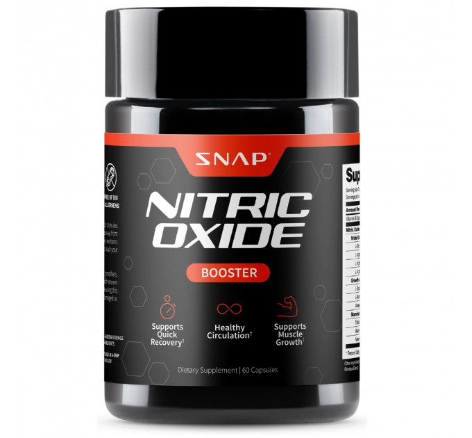 Предтренировочный комплекс аминокислот бустер оксида азота SNAP Nitric Oxide Booster дозировка 1500 мг 60 вегетарианских капсул