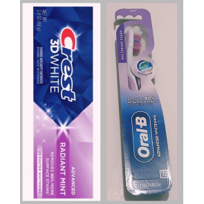 Набір для відбілювання зубів паста Crest 3D White Advanced Radiant Mint 68 г і м'яка зубна щітка Oral-B Advanced Whitening Набір для відбілювання зубів паста Crest 3D White Advanced Radiant Mint 68 г і м'яка зубна щітка Oral-B Advanced Whitening