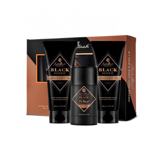 Подарунковий набір чоловічої косметики для тіла Jack Black Black Reserve Body Collection (гель 88 мл + лосьйон 88 мл + дезодорант 78 г)