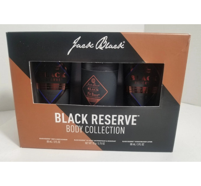Подарунковий набір чоловічої косметики для тіла Jack Black Black Reserve Body Collection (гель 88 мл + лосьйон 88 мл + дезодорант 78 г)