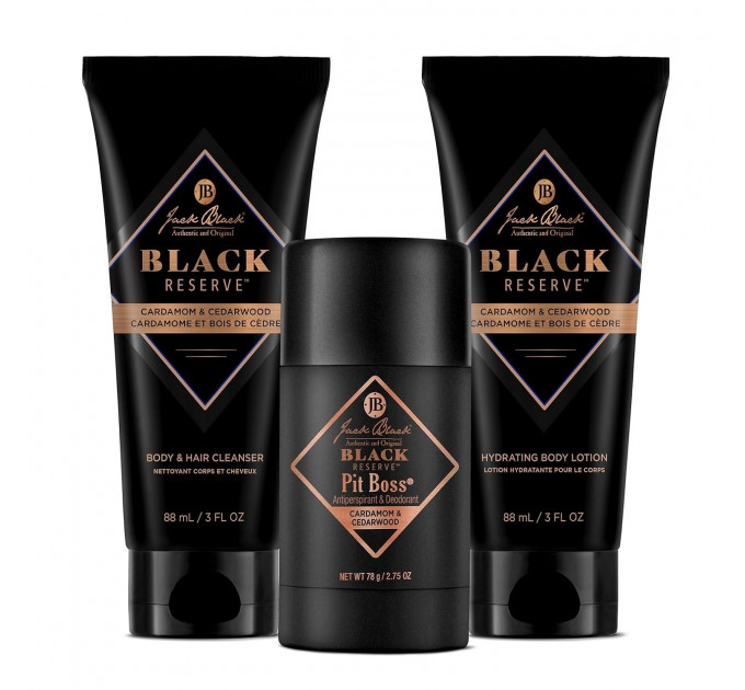 Подарунковий набір чоловічої косметики для тіла Jack Black Black Reserve Body Collection (гель 88 мл + лосьйон 88 мл + дезодорант 78 г)