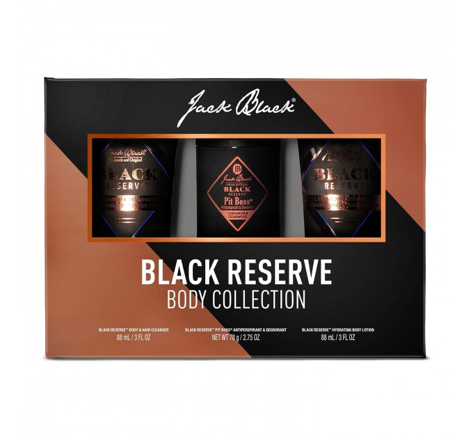 Подарунковий набір чоловічої косметики для тіла Jack Black Black Reserve Body Collection (гель 88 мл + лосьйон 88 мл + дезодорант 78 г)