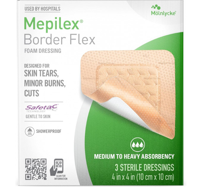 Медичний водонепроникний пластир Mepilex Border Flex 10 x 10 см для ран і травм шкіри