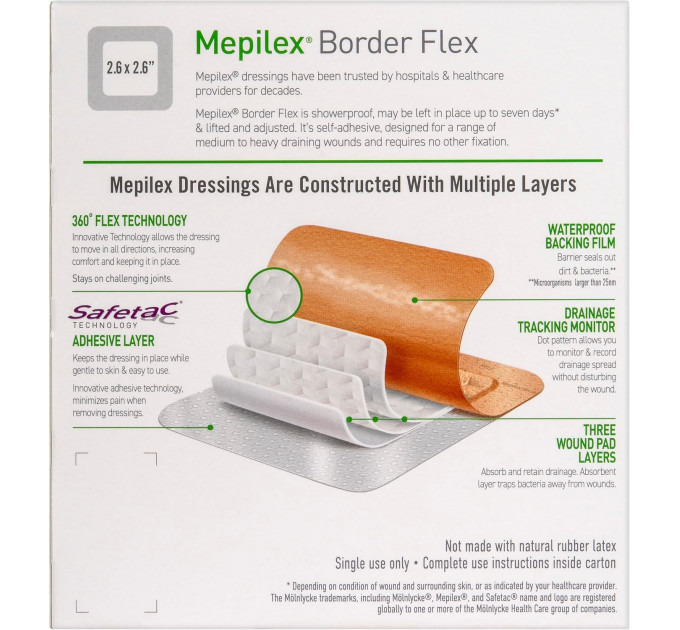 Медичний водонепроникний пластир Mepilex Border Flex 10 x 10 см для ран і травм шкіри