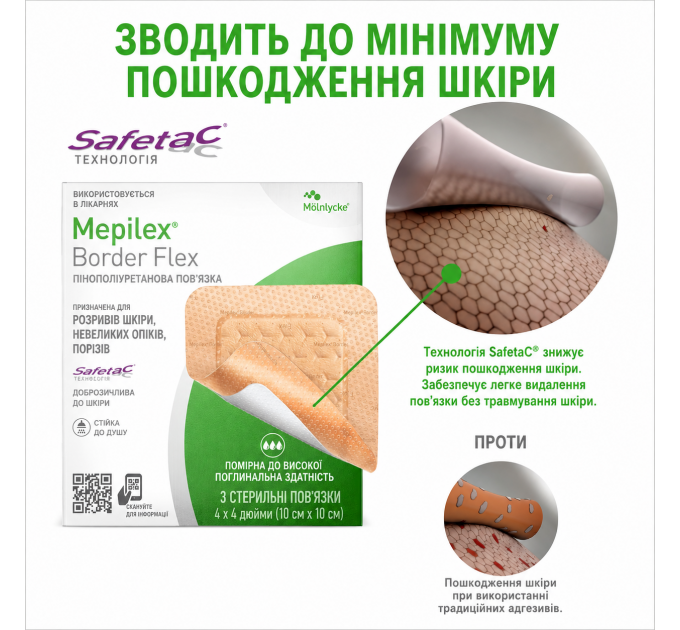 Медичний водонепроникний пластир Mepilex Border Flex 10 x 10 см для ран і травм шкіри