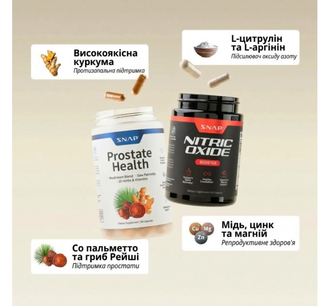 Комплекс амінокислот і рослинних екстрактів для чоловіків SNAP Supplements для здоров'я простати та витривалості 90 і 60 капсул