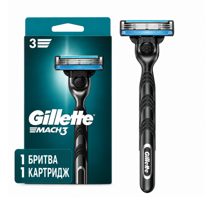 Чоловіча бритва з плаваючою головкою Gillette Mach3 чорний метал (1 станок + 1 картридж)