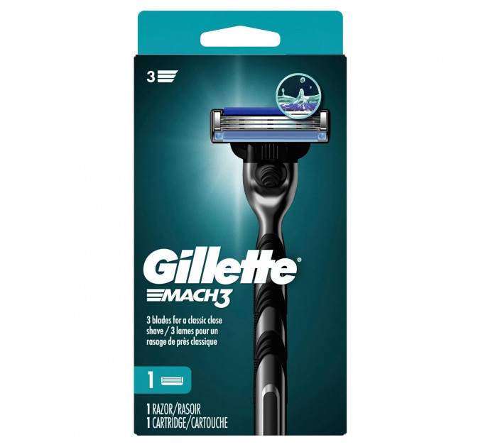 Чоловіча бритва з плаваючою головкою Gillette Mach3 чорний метал (1 станок + 1 картридж)