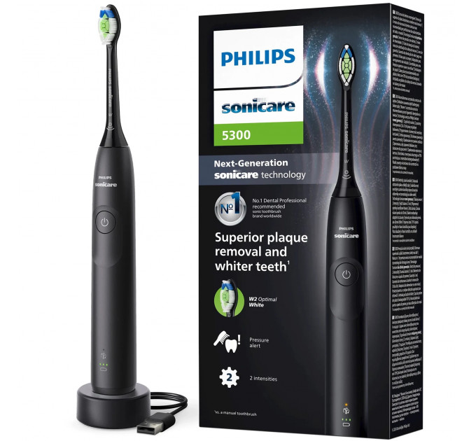 Акумуляторна звукова зубна щітка Philips Sonicare Series 5300 HX7101/01 чорна з насадкою та зарядною станцією