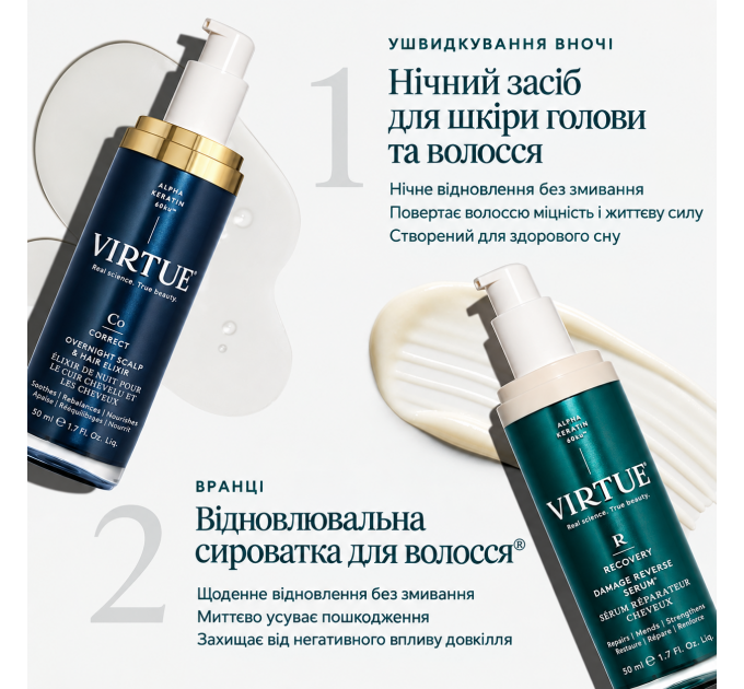 Нічна незмивна сироватка для відновлення волосся Virtue Correct Overnight Scalp & Hair Elixir 50 мл