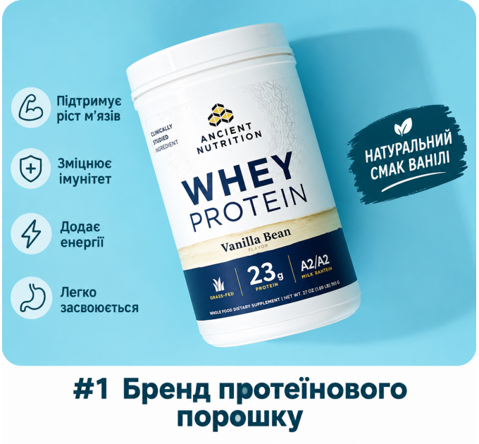 Сироватковий протеїн з колагеном Ancient Nutrition Grass Fed Whey Protein WPP7535-SL-FBA ванільний смак 1040 г