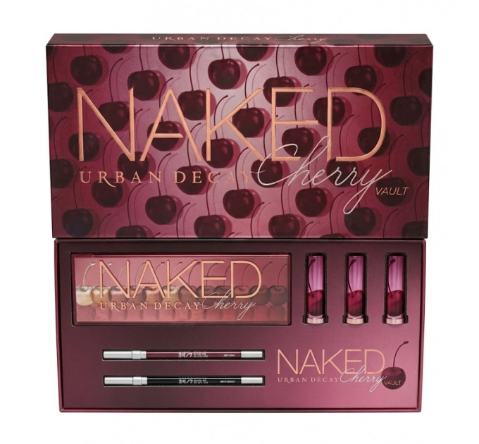 Подарунковий косметичний набір для макіяжу Urban Decay Naked Cherry Vault (палетка тіней 12 кольорів/2 олівці для очей/3 помади)