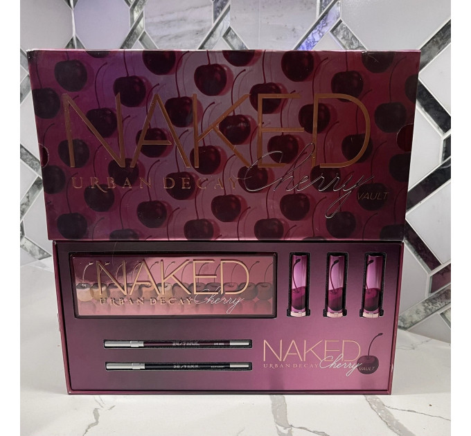 Подарунковий косметичний набір для макіяжу Urban Decay Naked Cherry Vault (палетка тіней 12 кольорів/2 олівці для очей/3 помади)