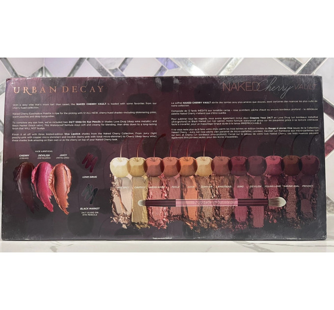 Подарунковий косметичний набір для макіяжу Urban Decay Naked Cherry Vault (палетка тіней 12 кольорів/2 олівці для очей/3 помади)