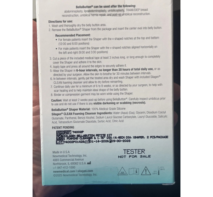 Післяопераційний силіконовий формувач пупка Silagen BellaButton Petite (2 пупкових вкладиші + 2 пінки для догляду по 50 мл + 2 рулони фіксуючої стрічки)