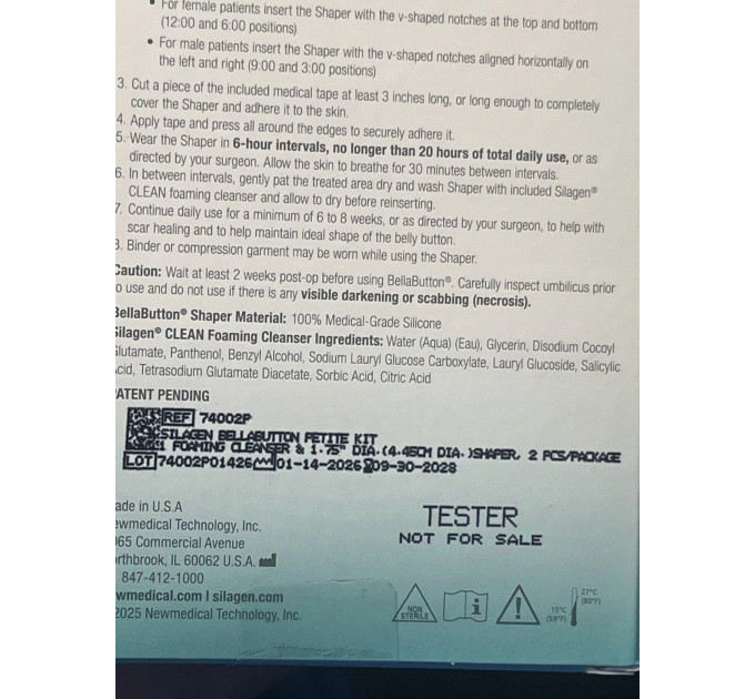 Післяопераційний силіконовий формувач пупка Silagen BellaButton Petite (2 пупкових вкладиші + 2 пінки для догляду по 50 мл + 2 рулони фіксуючої стрічки)