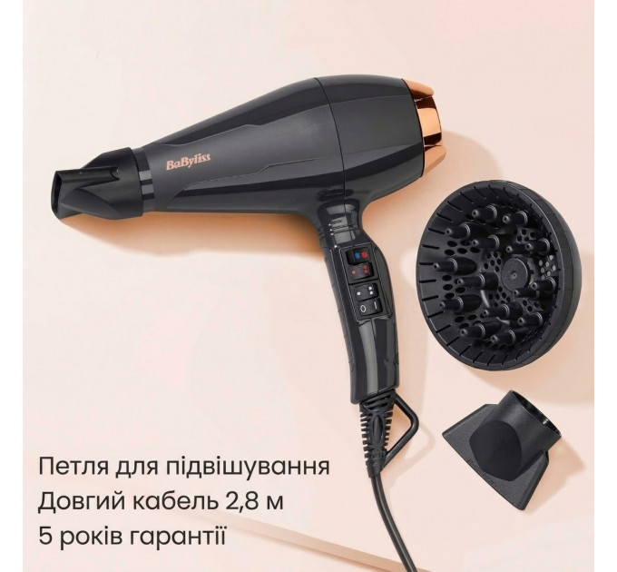 Фен для волосся BaByliss Italian Air Pro 6719DE з дифузором та іонізацією 2200 Вт чорний