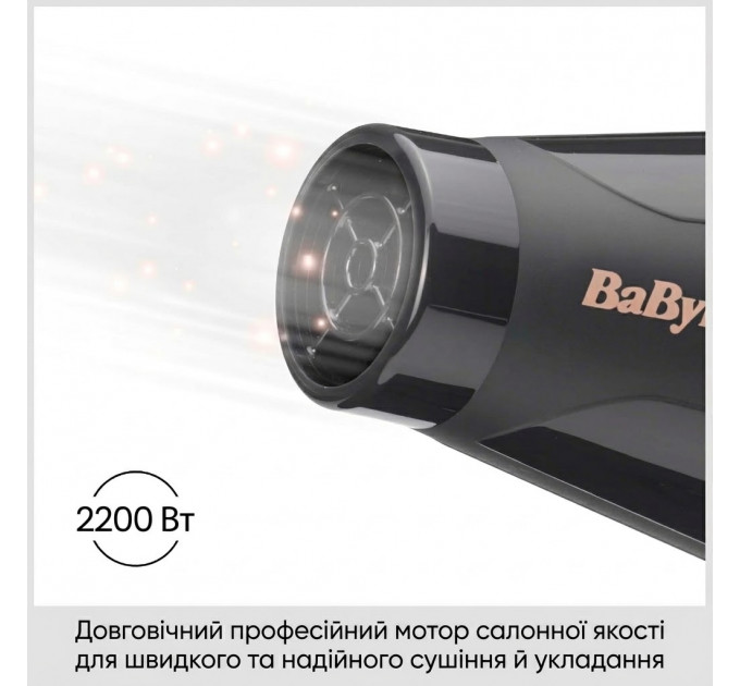 Фен для волосся BaByliss Italian Air Pro 6719DE з дифузором та іонізацією 2200 Вт чорний