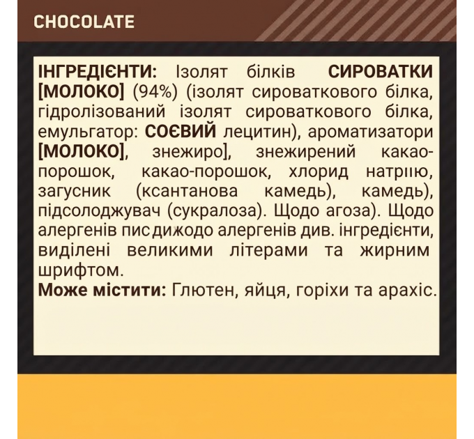 Ізолят сироваткового протеїну Optimum Nutrition Gold Standard 100% Isolate для спортсменів шоколадний 930 грамів
